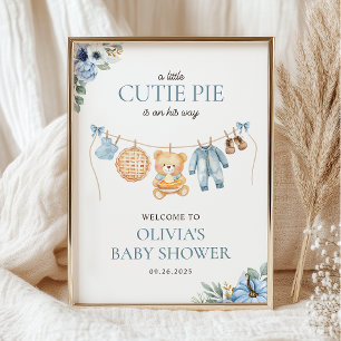 Cutie Pie Blauwe Herfst Jongen Baby Shower Welkom Poster