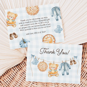 Cutie Pie Blue Herfst Teddy Bear Boy Baby shower Bedankkaart