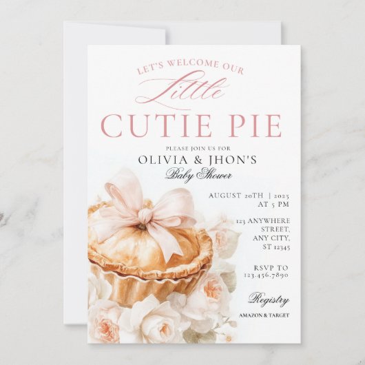 Cutie Pie Citrouille Floral Bow Invitation (Devant)