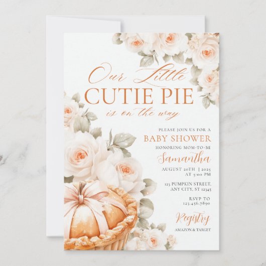 Cutie Pie Citrouille Floral Bow Invitation (Devant)