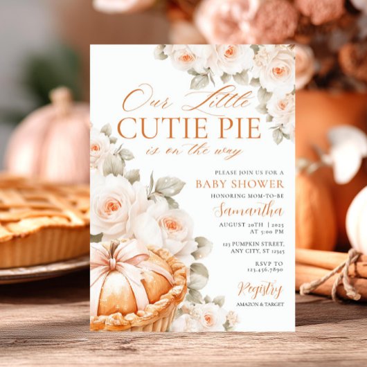 Cutie Pie Citrouille Floral Bow Invitation