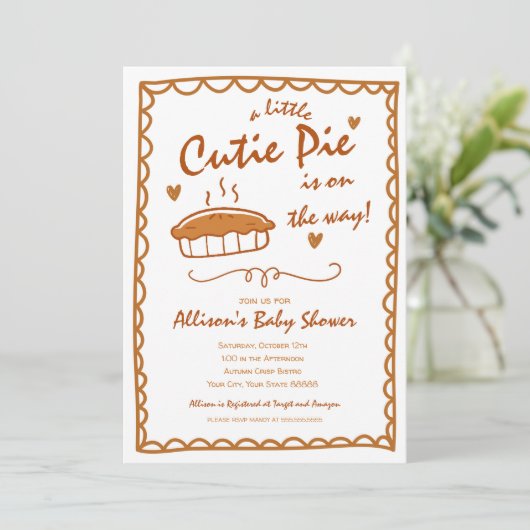 Cutie Pie Fall Baby Shower Invitation (Debout devant)