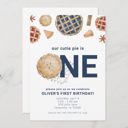 Cutie Pie First Birthday Party Invitation (Devant / Derrière)