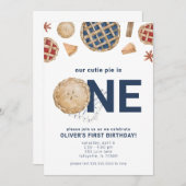 Cutie Pie First Birthday Party Invitation Kaart (Voorkant / Achterkant)
