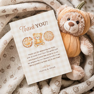 Cutie Pie Gingham Teddy Bear Herfst Baby shower Bedankkaart