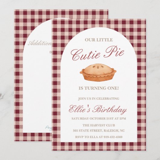 Cutie Pie Invitation Anniversaire (Devant / Derrière)