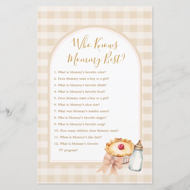 Cutie Pie Pastel Gingham Wie kent mama beste spel (Voorkant)