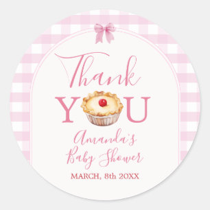Cutie Pie Pink Gingham Baby shower Bedankt Ronde Sticker