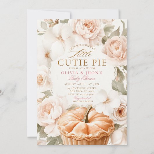 Cutie Pie Pompoen Bloemen Bow Uitnodiging (Voorkant)