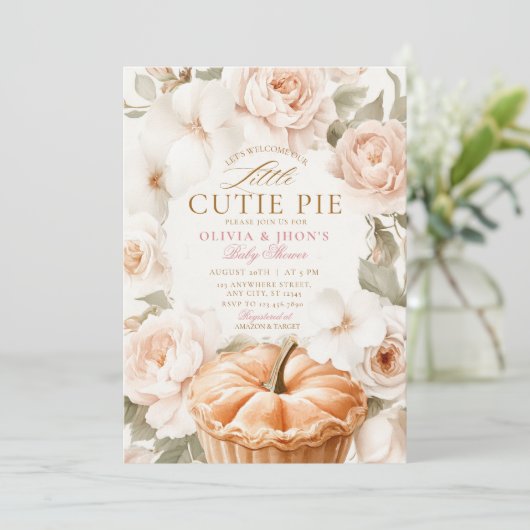 Cutie Pie Pompoen Bloemen Bow Uitnodiging (Staand voorkant)