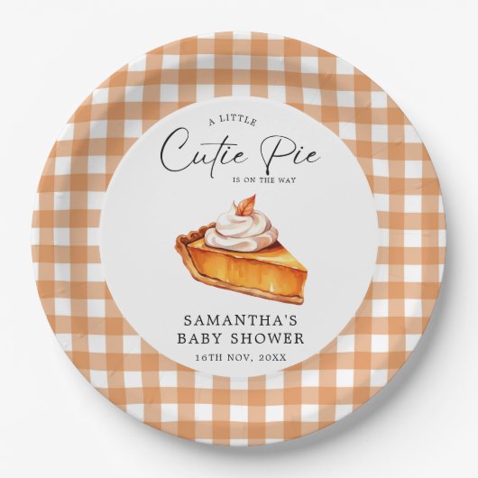 Cutie Pie Pumpkin Herfst Gingham Baby shower Papieren Bordje (Voorkant)