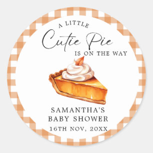 Cutie Pie Pumpkin Herfst Gingham Baby shower Ronde Sticker