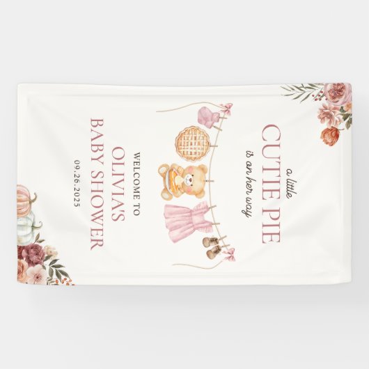 Cutie Pie Roze Herfst Beer Meisje Baby shower Welk Spandoek (Horizontaal)