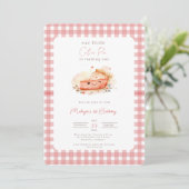 Cutie Pie Rustic Pink Gingham 1st Birthday Invitat Kaart (Staand voorkant)
