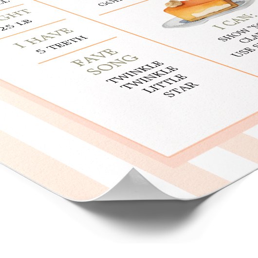 Cutie Pie Sinaasappel Gingham 1e jaar Fact Sign Poster (Hoek)