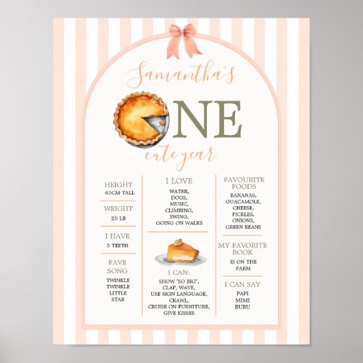 Cutie Pie Sinaasappel Gingham 1e jaar Fact Sign Poster (Voorkant)