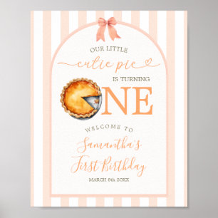 Cutie Pie Sinaasappel Gingham 1e Verjaardag Welkom Poster