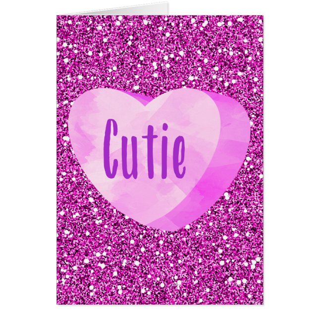 Cutie Pink Snoep Heart Fuschia Faux Glitter (Voorkant)