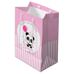 Cutie roze panda gepersonaliseerde verjaardag medium cadeauzakje