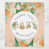 Cutie Sinaasappel Bloemen Groen Dank u Baby shower Wijn Etiket (Enkel label)