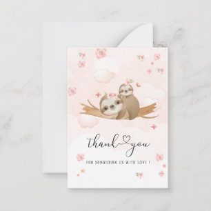 Cutie Sloth Roze Bloemen Waterverf baby shower t Notitiekaartje