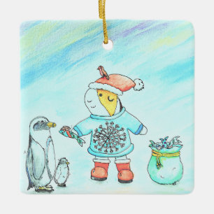 Cutie the Guinee Pig Giving kerstcadeaus Keramisch Ornament