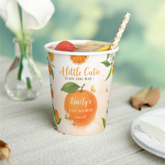 Cutie Waterverf Sinaasappel Baby shower Papieren b Bekers
