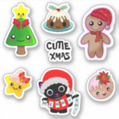 Cutie Xmas Kat Vriendschap Gingerbread Man Sterren Sticker (Voorkant)