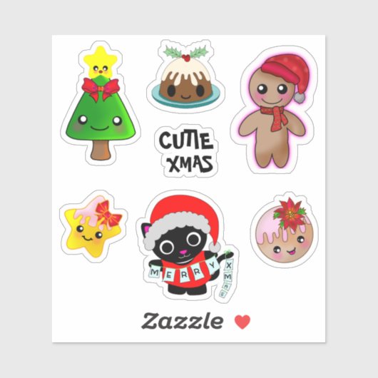 Cutie Xmas Kat Vriendschap Gingerbread Man Sterren Sticker (Vel)