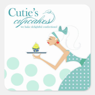 Cutie's Cupcakes - Confecties Desserts gebak Vierkante Sticker