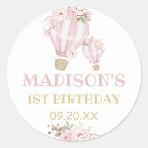 Cuties Flower Hot Air ballonmeisje, 1e verjaardag Ronde Sticker