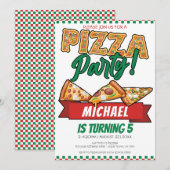 Cuties Pizza Party Red Green Caro 5th Birthday Kaart (Voorkant / Achterkant)