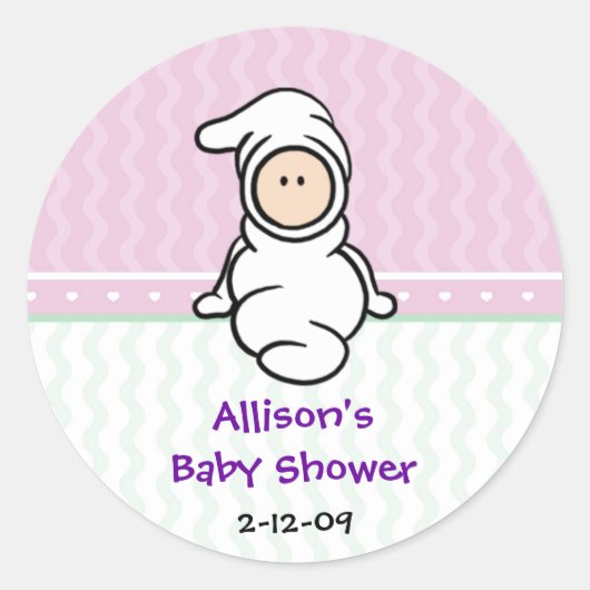 Cutietoots Baby in Witte Douche Favor Sticker (Voorkant)