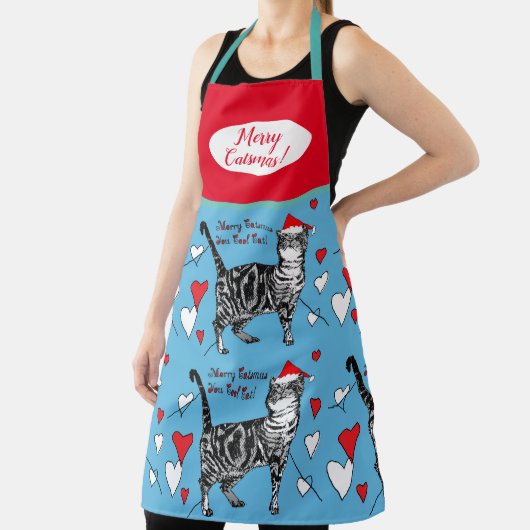 Cutkat kattenkat Merry-Kerstblauw Apron Schort (Insitu)