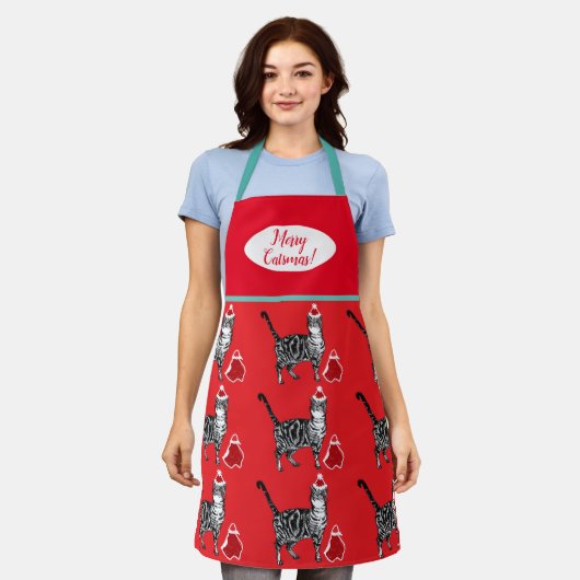 Cutkat kattenkat Merry-Kerstblauw Apron Schort (Gedragen)