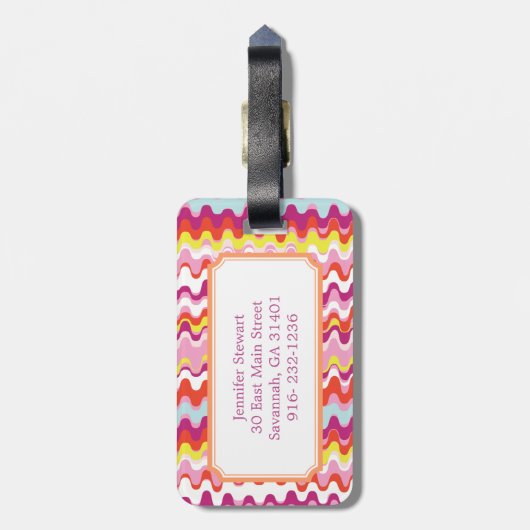 Cutkleurig roze rood abstract golfpatroon bagagelabel (Achterkant verticaal)