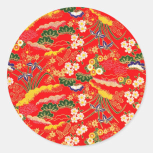 Cutkleurige japanese florale patronen ronde sticker