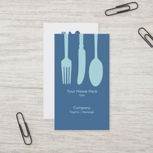 Cutlery Cafe Carte de visite (bleu foncé) (Devant/Arrière en situation)
