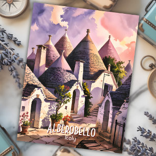 Cutom Alberobello Trulli Huizen Italië Waterverf Briefkaart