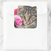 Cutomaten met Roos Vierkante Sticker (Tas)