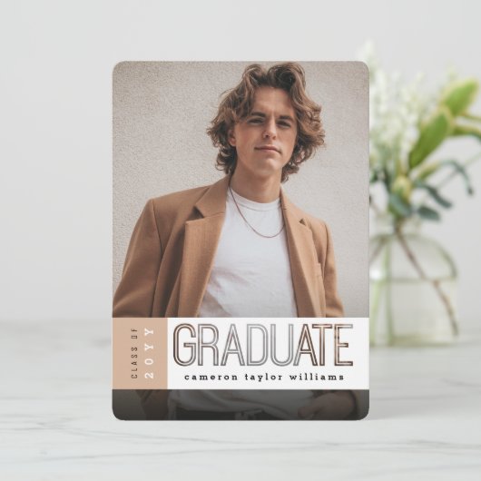 Cutout Block Simple Tab Photo Graduparty Kaart (Staand voorkant)