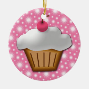 Cutout Cupcake met roze Cherry bovenaan Keramisch Ornament