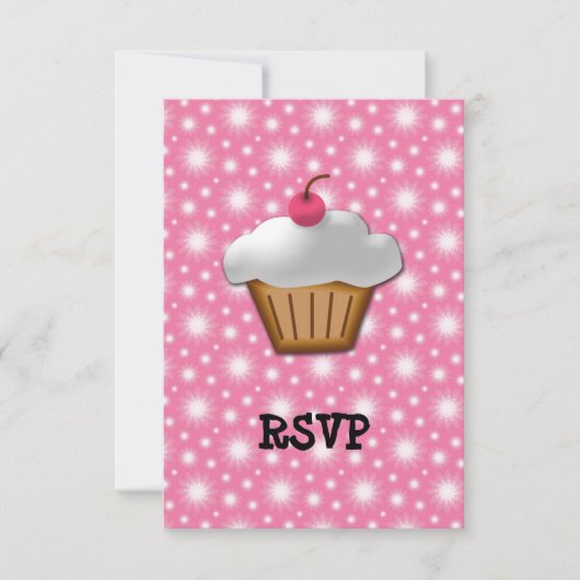 Cutout Cupcake met roze Cherry bovenaan RSVP Kaartje (Voorkant)