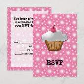 Cutout Cupcake met roze Cherry bovenaan RSVP Kaartje (Voorkant / Achterkant)