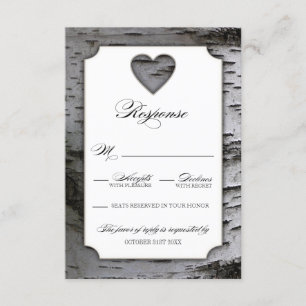 Cutout Heart Birch Tree Bark Weddenschap RSVP-kaar RSVP Kaartje