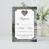 Cutout Heart Birch Tree Bark Wedding RSVP Kaarten (Staand voorkant)