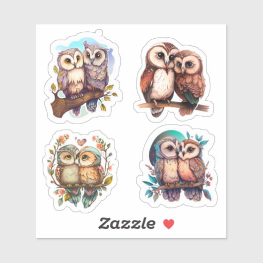 CUVE LOVE OWL VALENTINES STICKERS (Feuille)