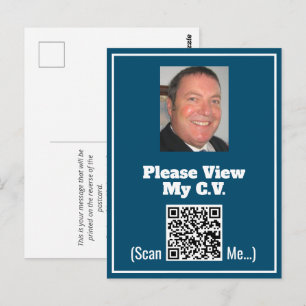 CV avec photo et code QR sur une carte postale