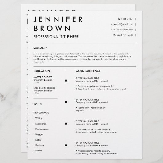 CV professionnel modèle moderne cv (Devant / Derrière)