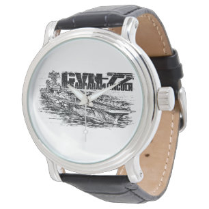 CVN-72 Abraham Lincoln Zwart  leder Horloge